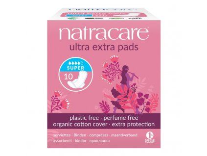 NATRACARE Menstruační vložky Ultra Extra SUPER s křidélky 10 ks
